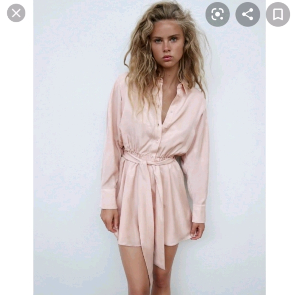 Zara brand new satin effect shirt belted dress